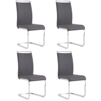 Set de 4 scaune de sufragerie cantilever, structură din metal cromat, spătar din piele PU, 42x54x100 cm, Gri