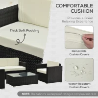 Outsunny 4-Seater Rattan Sofa Set Garden Rattan Furniture Wicker Steel Chair Seat Furniture Patio Rattan Garden Sofa Black(m-6)