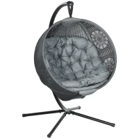 Outsunny Round Egg Basket Chair, with Steel Stand, Charcoal Grey(m-1)