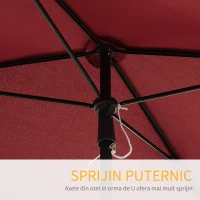 Outsunny Umbrelă de Grădină cu Margini Ondulate și 4 Brațe din Aluminiu, 198x130x245 cm, Roșu(m-7)