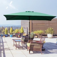Outsunny 3x2m Patio Parasol Garden Umbrellas Canopy with Aluminium Tilt Crank Rectangular Sun Shade Steel, Green(m-2)