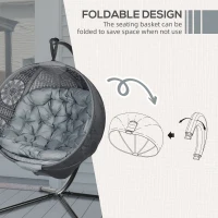 Outsunny Round Egg Basket Chair, with Steel Stand, Charcoal Grey(m-6)