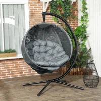 Outsunny Round Egg Basket Chair, with Steel Stand, Charcoal Grey(m-2)