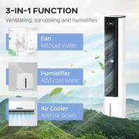 HOMCOM Portable Air Cooler, 6L Tank Humidifier Evaporative Ice Cooling Fan Water Conditioner Unit with 3 Modes, 3 Speed, Remote, Timer, Oscillating for Home Bedroom, White(m-6)