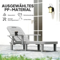 Outsunny Sonnenliege Gartenliege mit Seitentisch Holzoptik Liegestuhl mit 5-Fach verstellbare Rückenlehne Hellgrau(m-6)