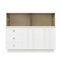 Anrichte Küchenschrank 120x95 cm mit Glastüren, Sideboard mit Regalen für Esszimmer und Wohnzimmer, weisser(m-1)
