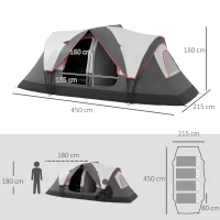 Outsunny Campingzelt, 2 Räume, Trennwand, für 6-8 Personen, Regenschutz, Grau(m-3)