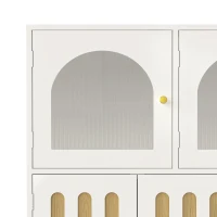 Buffet moderne avec design de touches de piano, porte en verre, pieds en colonnes rondes, 120×40×90 cm, Blanc(m-6)