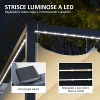 Outsunny Pergola per Giardino Retrattile 4x3 m con Luci LED e Fori di Drenaggio, in Alluminio e Poliestere, Bianco Crema(m-4)