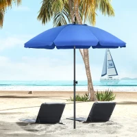 Outsunny Umbrela de Soare pentru Plaja, cu Tetiera, inclinare la 45° si Design in 2 Sectiuni, Ø180x209 cm, Albastru(m-2)