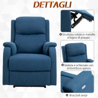 HOMCOM Poltrona Reclinabile con Poggiapiedi, in Tessuto Effetto Lino, Legno e Metallo, 77x91x106 cm, Blu(m-6)