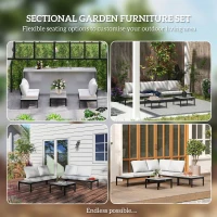 Outsunny Four-Piece Garden Corner Sofa Set with 2 Loveseats and 2 Coffee Tables - Grey(m-4)