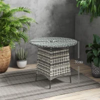 Outsunny Wicker Garden Rattan Table, Patio Furniture Outdoor Coffee Table with Umbrella Hole and Tempered Glass Top, Grey(m-3)