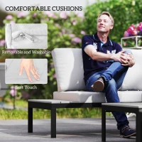 Outsunny Four-Piece Garden Corner Sofa Set with 2 Loveseats and 2 Coffee Tables - Grey(m-6)