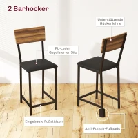 HOMCOM 3-delige Bartafelset, 1 Bartafel, 2 Stoelen, met Wijnrek, Glazenhouder, Open Planken, Voetensteunen, Bruin(m-6)