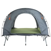 Outsunny Campingbett mit Zelt erhöhtes Feldbett für 2 Person Kuppelzelt mit Luftmatratze inkl. Tragetasche Grau 200 x 146 x 159 cm(m-13)