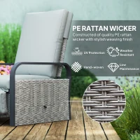 Outsunny 140° Reclining Rattan Armchair - Mixed Grey(m-5)