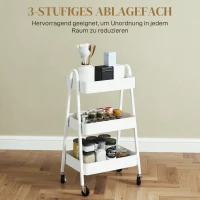 HOMCOM Wózek Serwisowy z 3 Poziomami na Kółkach z Uchwytem i Hamulcem do Kuchni, Biura, Łazienki, Biały(m-4)