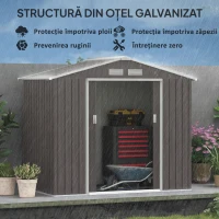 Outsunny Magazie Gradina Metal cu Uși Glisante pentru Familie, 213x130x185 cm, Gri(m-5)