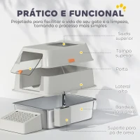 PawHut Caixa de Areia para Gatos Fechada de Aço Inoxidável com Abertura de Saída e Pá 60,2x40,5x40,5 cm Cinza Claro(m-5)