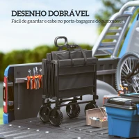 Outsunny Carrinho de Transporte Carrinho de Jardim Dobrável com Guiador Telescópico Ajustável Porta Traseira Expandível 95x55x102 cm Preto(m-5)