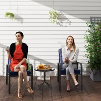 Outsunny 3-Piece Patio Bistro Set, 5-Position Adjustable Recliner Garden Chairs and Tempered Glass Table, Garden Furniture Set with Cushions, High Back, Armrests, Metal Frame for Balcony Patio, Blue(m-2)