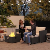 Outsunny Five Piece Rattan Garden Furniture Set with Gas Fire Pit Table and Footstool - Black and Cream White(m-2)