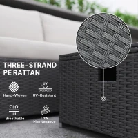 Outsunny Five Piece Rattan Garden Furniture Set with Gas Fire Pit Table and Footstool - Black and Cream White(m-7)