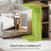 HOMCOM Tavolino da Salotto a C con 3 Ripiani e 2 Scomparti Aperti Salvaspazio, 40x30x60 cm, Marrone(m-4)