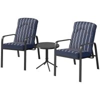 Outsunny 3-Piece Patio Bistro Set, 5-Position Adjustable Recliner Garden Chairs and Tempered Glass Table, Garden Furniture Set with Cushions, High Back, Armrests, Metal Frame for Balcony Patio, Blue(m-11)