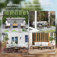 Outsunny Four-Piece Garden Corner Sofa Set with 2 Loveseats and 2 Coffee Tables - Teak(m-4)
