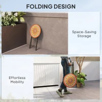 Outsunny Mosaic Outdoor Garden Table, 35.5cm Round Folding Coffee Table with Metal Frame for Balcony Terrace, Orange(m-5)