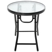Outsunny Gartentisch Beistelltisch Bistrotisch mit Glasplatte rund klappbar Metall Ø45 schwarz(m-12)