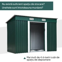 Outsunny Casuta pentru Gradina din Otel cu 2 Usi Glisante, 255x131x160-182 cm, Verde(m-4)