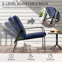 Outsunny 3-Piece Patio Bistro Set, 5-Position Adjustable Recliner Garden Chairs and Tempered Glass Table, Garden Furniture Set with Cushions, High Back, Armrests, Metal Frame for Balcony Patio, Blue(m-4)
