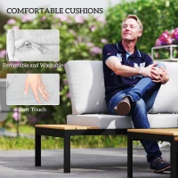 Outsunny Four-Piece Garden Corner Sofa Set with 2 Loveseats and 2 Coffee Tables - Teak(m-6)