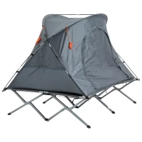 Outsunny Campingbett mit Zelt erhöhtes Feldbett für 2 Person Kuppelzelt mit Luftmatratze inkl. Tragetasche Grau 200 x 146 x 159 cm(m-14)