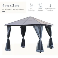 Outsunny Paviljoen tuinpaviljoen partytent incl. zijdelen PC dak aluminium 3 x 3 m(m-5)