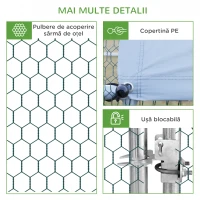 Pawhut Cotet Gaini Exterior – Cadru Zincat cu Plasa & Acoperis(m-7)
