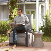 Outsunny 140° Reclining Rattan Armchair - Mixed Grey(m-2)