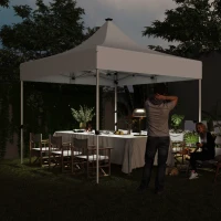 Outsunny Gazebo da Giardino Pop Up 3x3 m ad Altezza Regolabile con Luci LED Solari, in Tessuto Oxford e Metallo, Bianco(m-2)