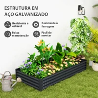 Outsunny Caixa de Plantio de Aço Galvanizado para Cultivar Plantas Flores Floreira Grande de Exterior Retangular com Fundo Aberto 180x90x30 cm Cinzento Escuro(m-5)