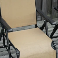 Outdoor Set of 2 Outdoor Sun Lounger 10-Position Adjustable Texteline Folding Reclining Chairs with Footrest for Patio Garden, Beige(m-11)