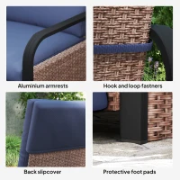 Outsunny 140° Reclining Rattan Armchair - Brown/Blue(m-8)