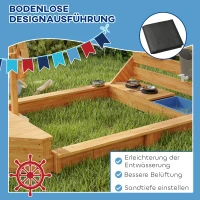 Outsunny Piaskownica z osłoną przeciwsłoneczną Piracki Statek, w zestawie zestaw kuchenny dla dzieci, Drewno Jodłowe, 180 x 103 x 144,5 cm, Pomarańczowy(m-5)