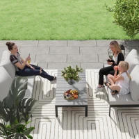 Outsunny Four-Piece Garden Corner Sofa Set with 2 Loveseats and 2 Coffee Tables - Grey(m-8)