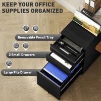 Vinsetto 3-Drawer Steel Filing Cabinet with Lock and Wheels - Black(m-4)