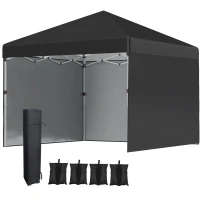 Outsunny 3 x 3 (M) Pop Up Gazebo Event Shelter, Height Adjustable Party Tent with 3 Sidewalls, Weight Bags and Wheeled Bag(m-1)