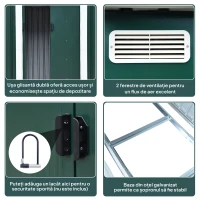 Outsunny Casuta pentru Gradina din Otel cu 2 Usi Glisante, 255x131x160-182 cm, Verde(m-6)