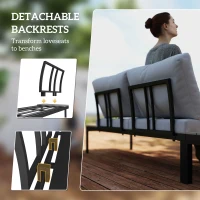 Outsunny Four-Piece Garden Corner Sofa Set with 2 Loveseats and 2 Coffee Tables - Grey(m-5)